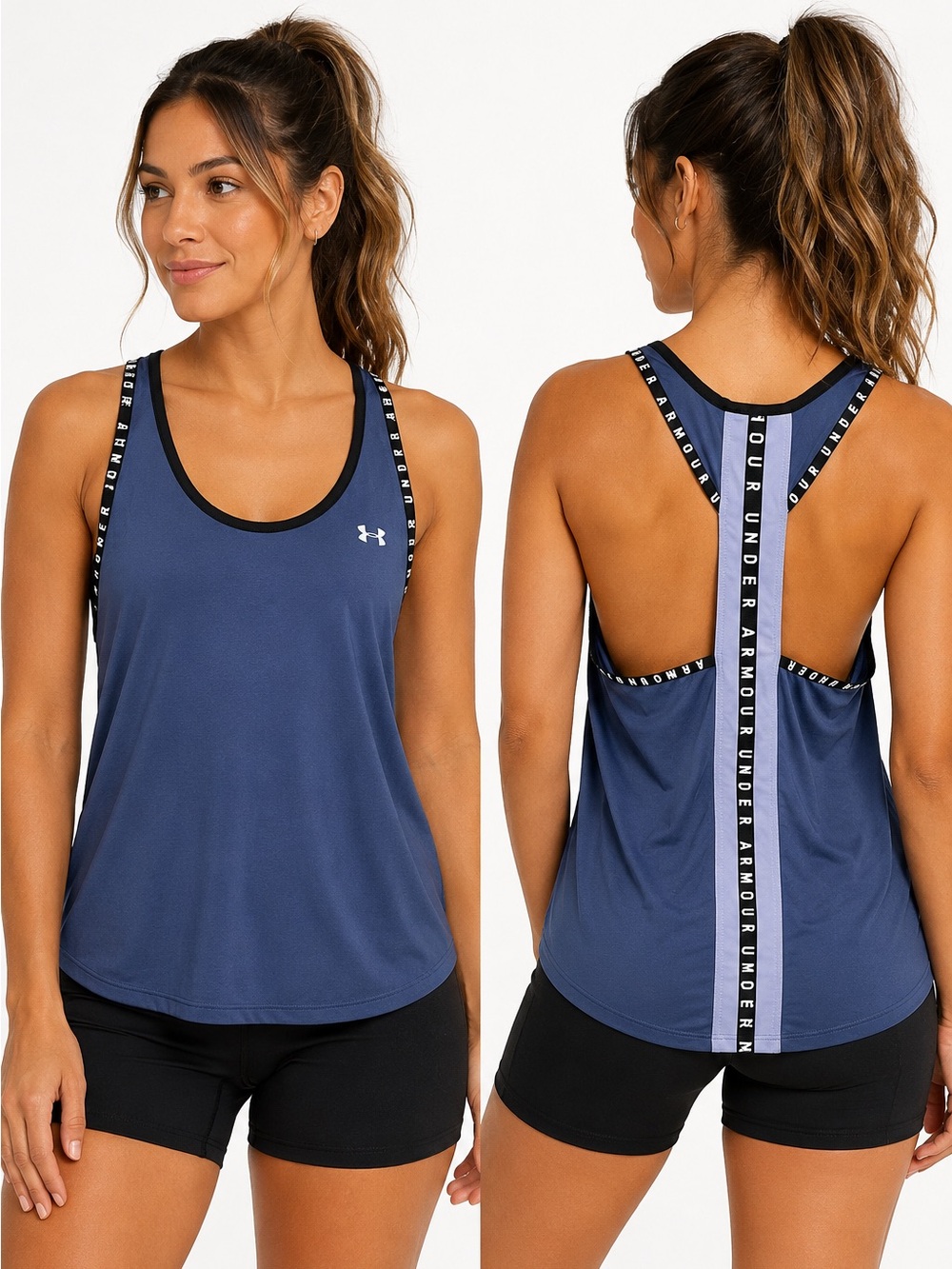 Under Armour Open Back Logo Strap Athletic Tank Top Blue Women's Large - Picture 10 of 11